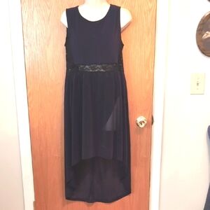 Navy Blue/Dark Purple Chiffon High Low Dress With Black Lace Insets